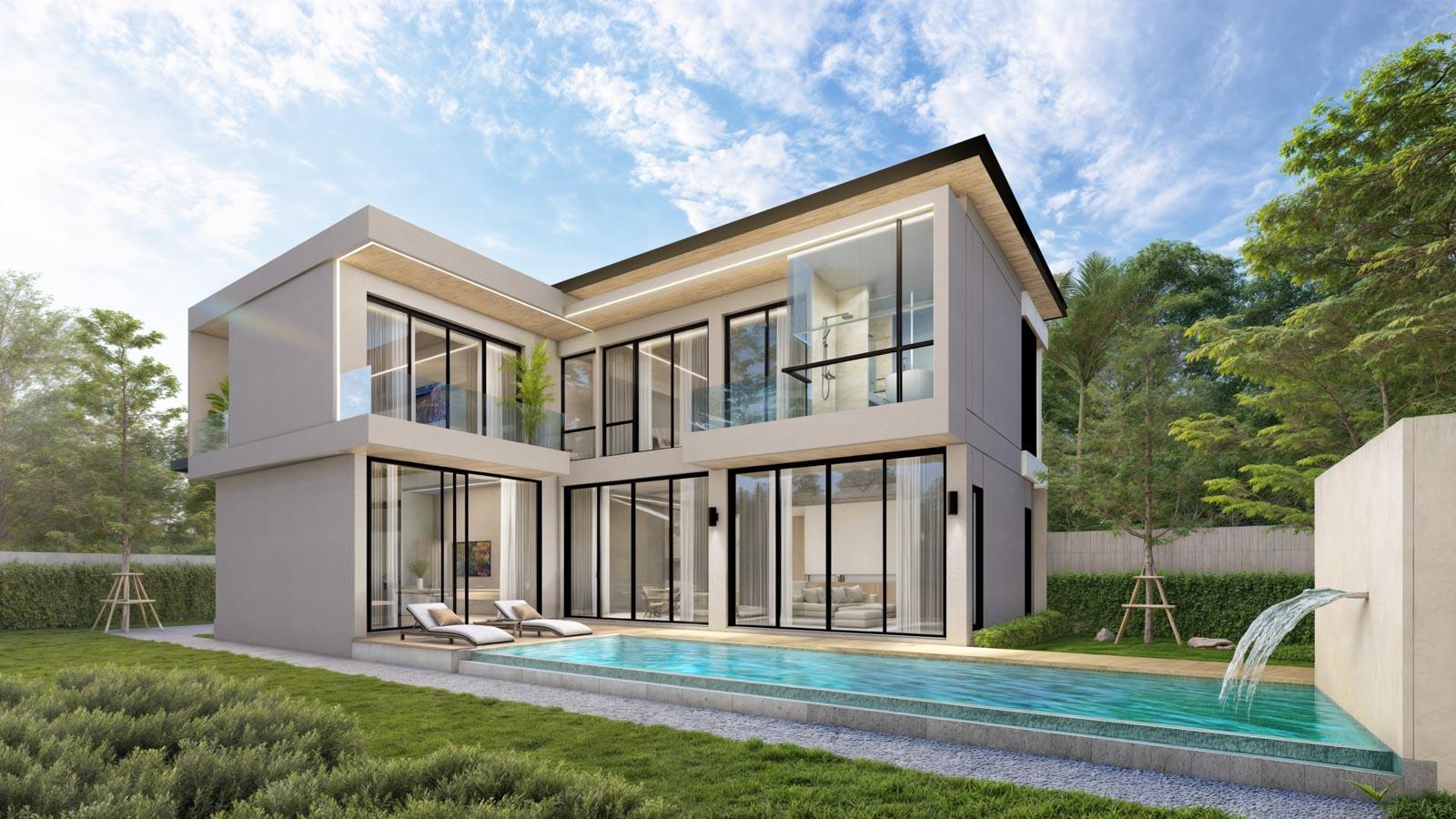 Exterior view of The Chapter Tropical Modern Pool Villa for Sale in Chalong, Phuket