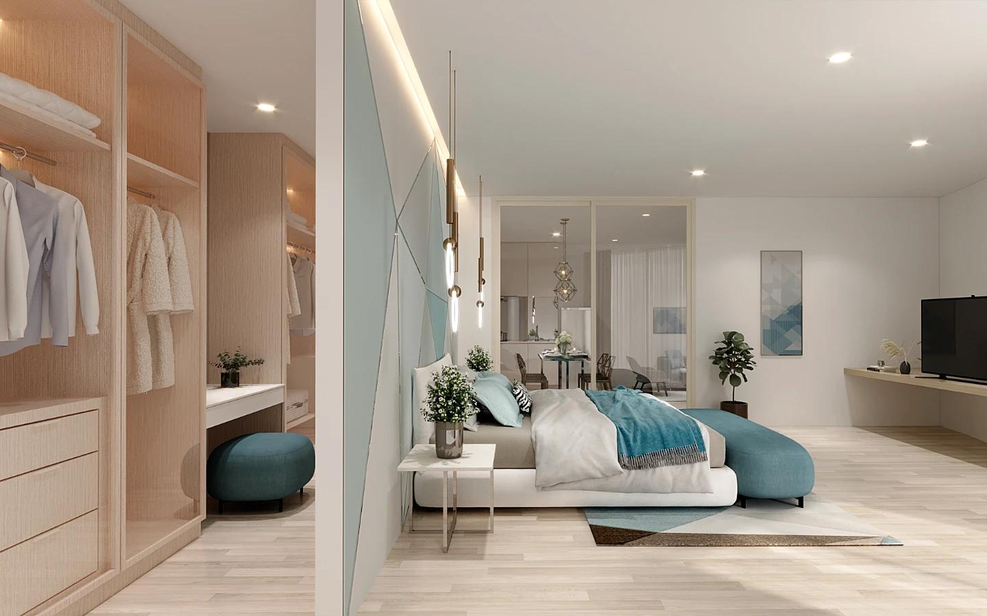 Interior view of Two-Bedroom Apartment with Sea View in Aura Condominium, Chalong