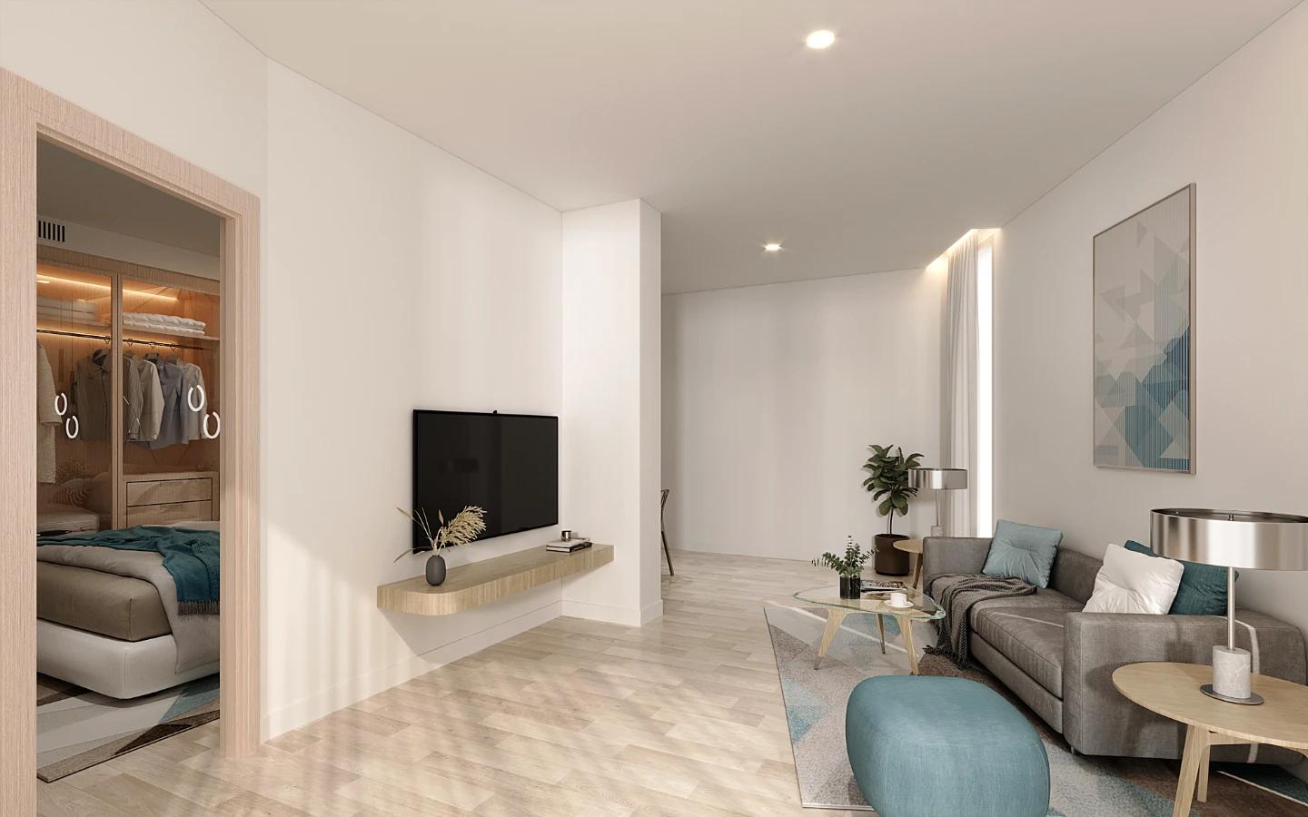 Interior view of Two-Bedroom Apartment with Sea View in Aura Condominium, Chalong