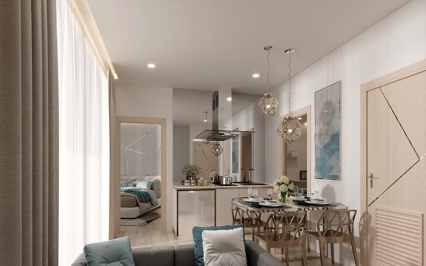 Interior view of Two-Bedroom Apartment with Sea View in Aura Condominium, Chalong