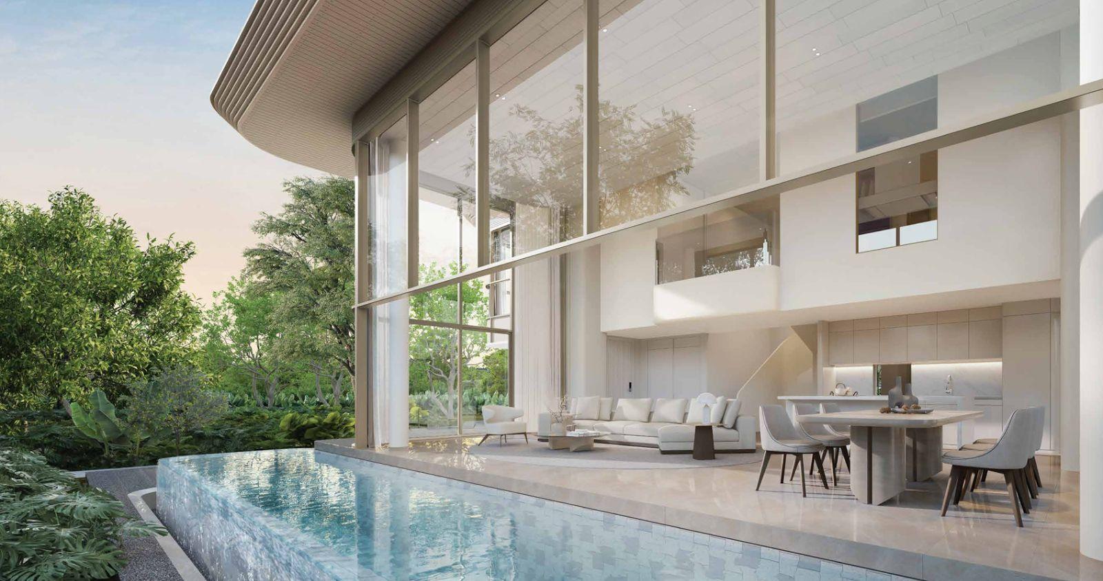 Interior view of Deluxe 2 Bedroom Lakefront Nanda Villa for Sale in Tri Vananda Wellness Community
