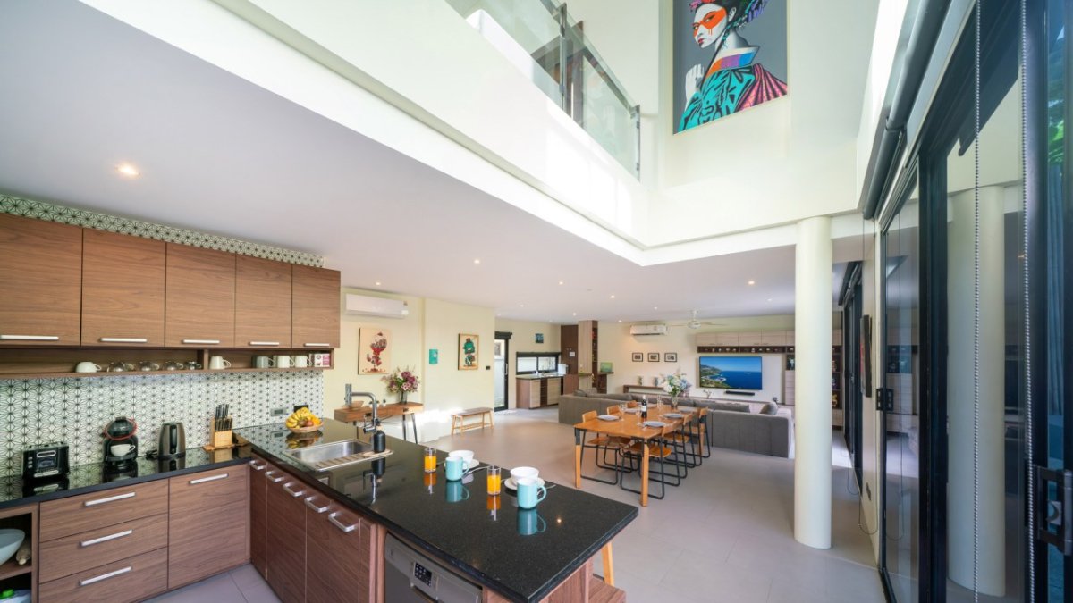 Interior view of Modern 3-Bedroom Hillside Pool Villa in Kamala for Sale