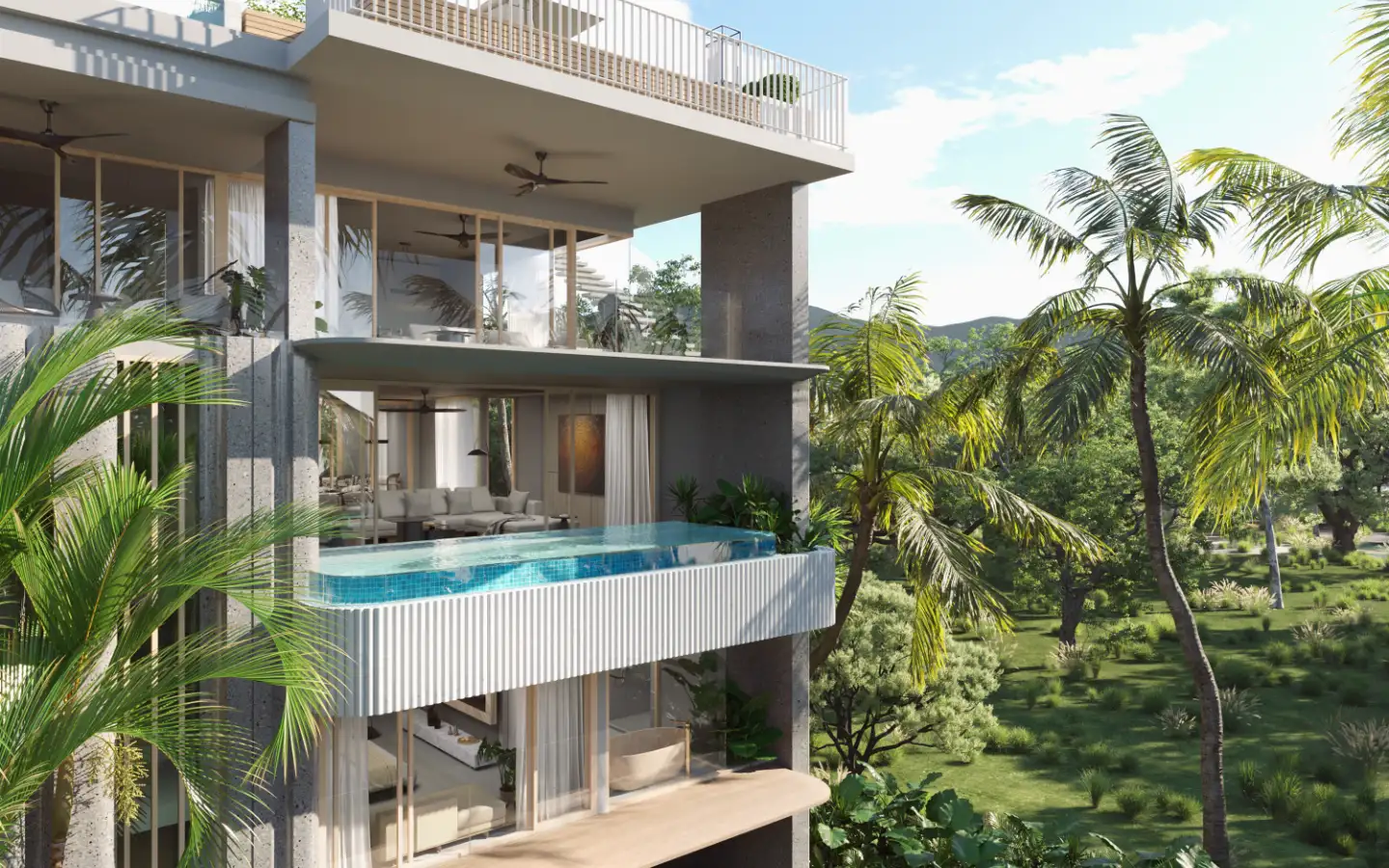 Exterior view of Luxury Beachfront 3-Bedroom Triplex in Banyan Tree Beach Residences in Layan