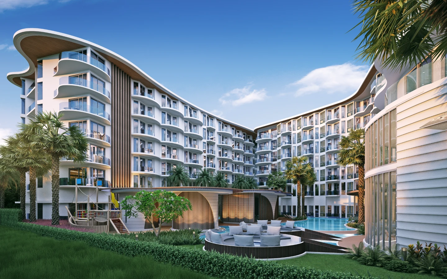 Interior view of Two-Bedroom Apartment with Sea View in Aura Condominium, Chalong