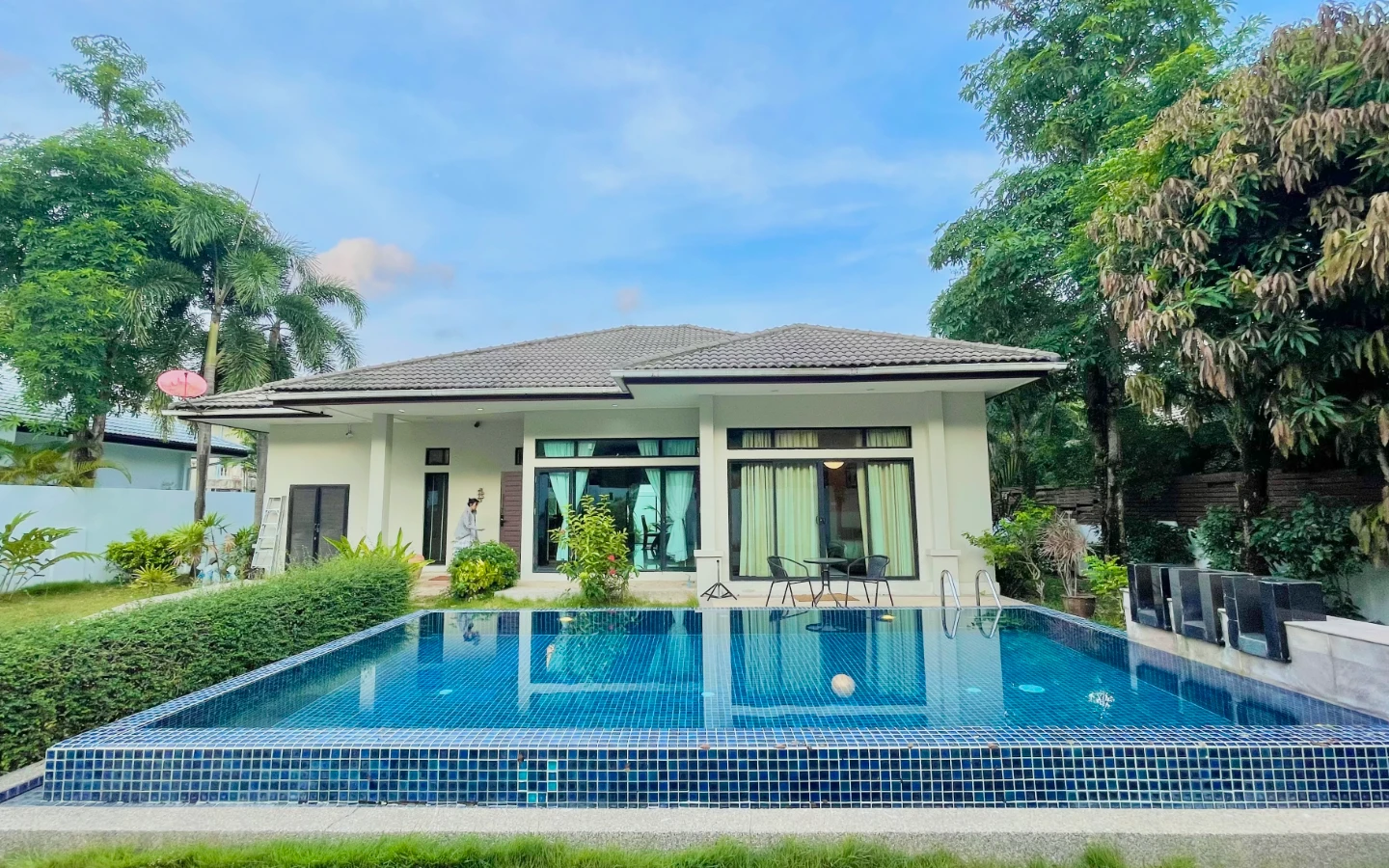 Exterior view of Swedish Lifestyle Inspired Pool Villa in Layan for Sale