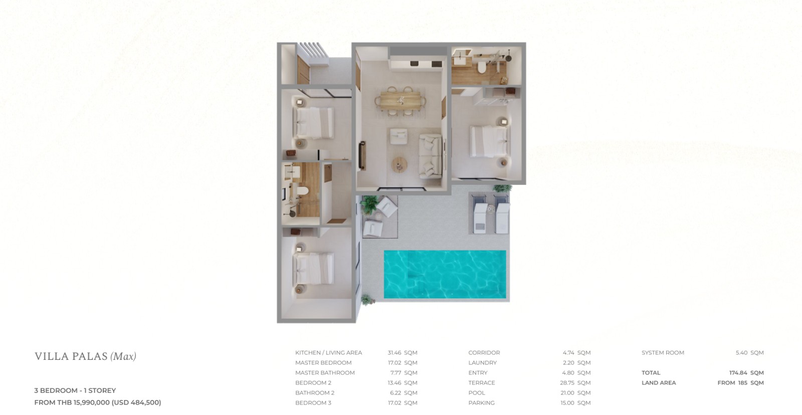 Interior view of 2 Bedroom Private Pool Villa in Skhai Sunrise Lake, Manik - Villa Palas
