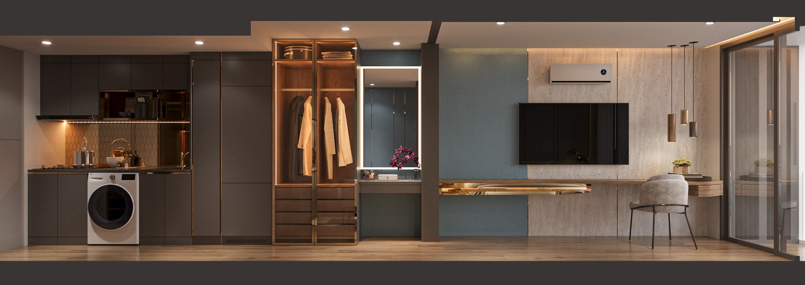 Interior view of Ashiyana Heights 1-Bedroom Mountain View Kata Beach Condo